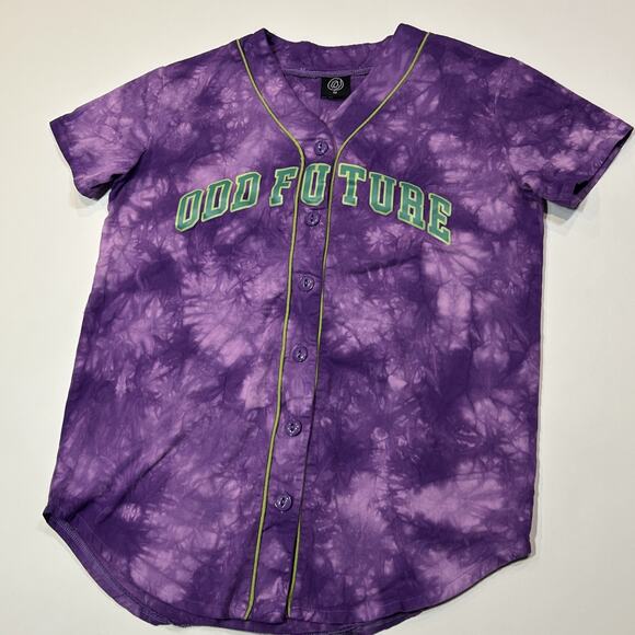 Odd Future Womens Baseball Jersey Size Medium Purple Tie Dye Button Wolf Gang - Picture 2 of 12